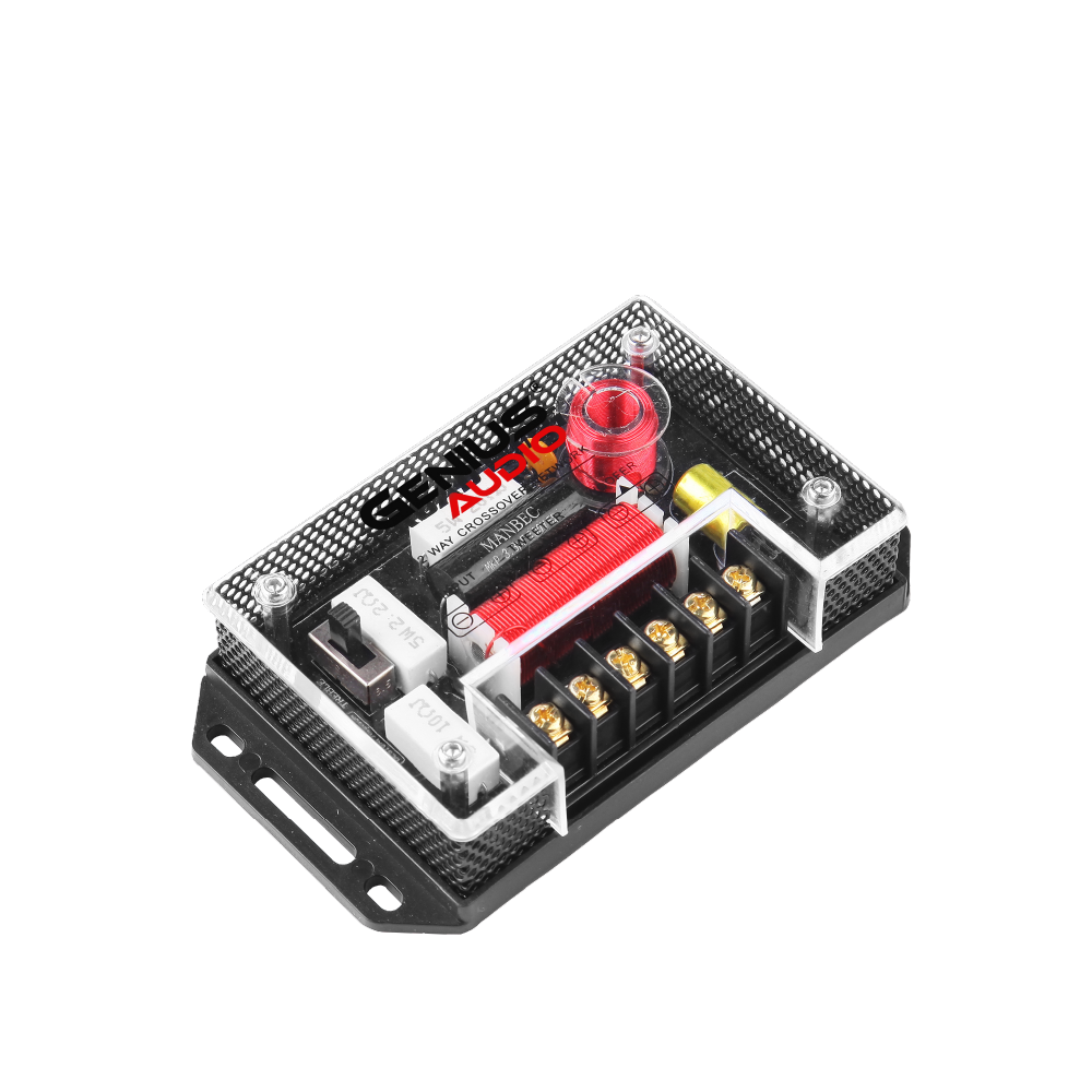 Bocinas GXT65.2COM para Carro Genius Audio con Componentes de 2 Vías de 6.5” Con Cono tejido Mezclado de Fibra de Carbono Color Negro Y Fibra de Vidrio Roja