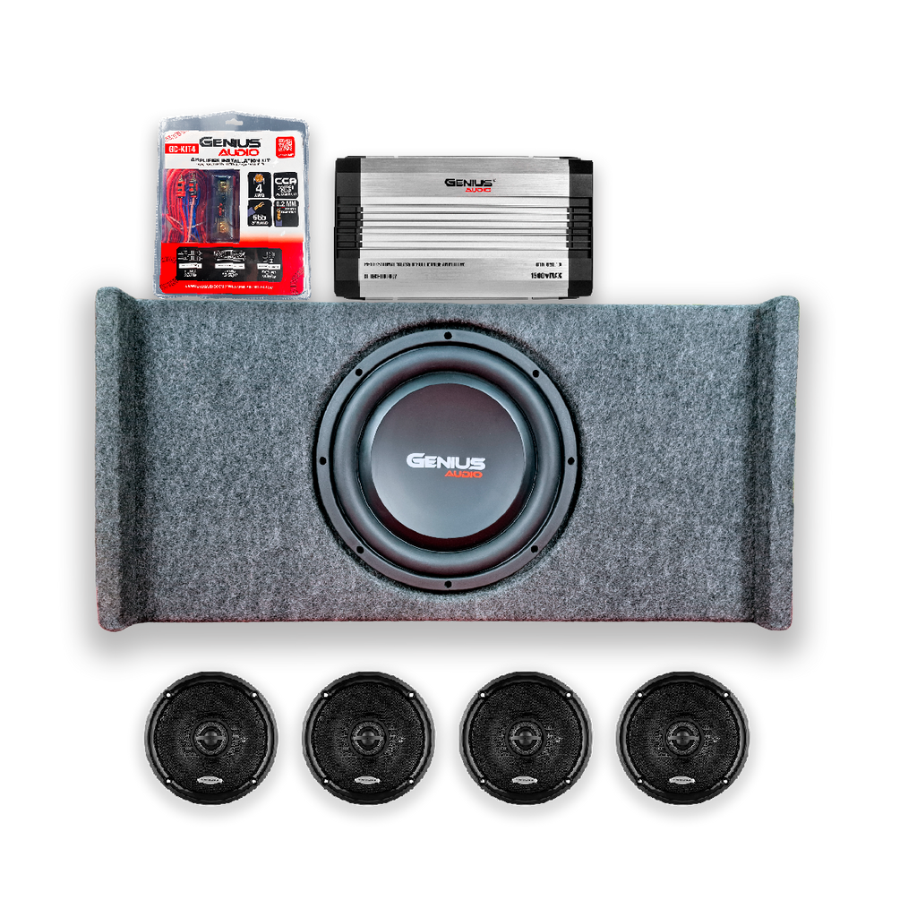 Combo de Audio para Auto Caja Acústica con Subwoofer Plano 12” más Coaxiales 6.5” más Amplificador Monoblock | Graves Profundos y Sonido Balanceado