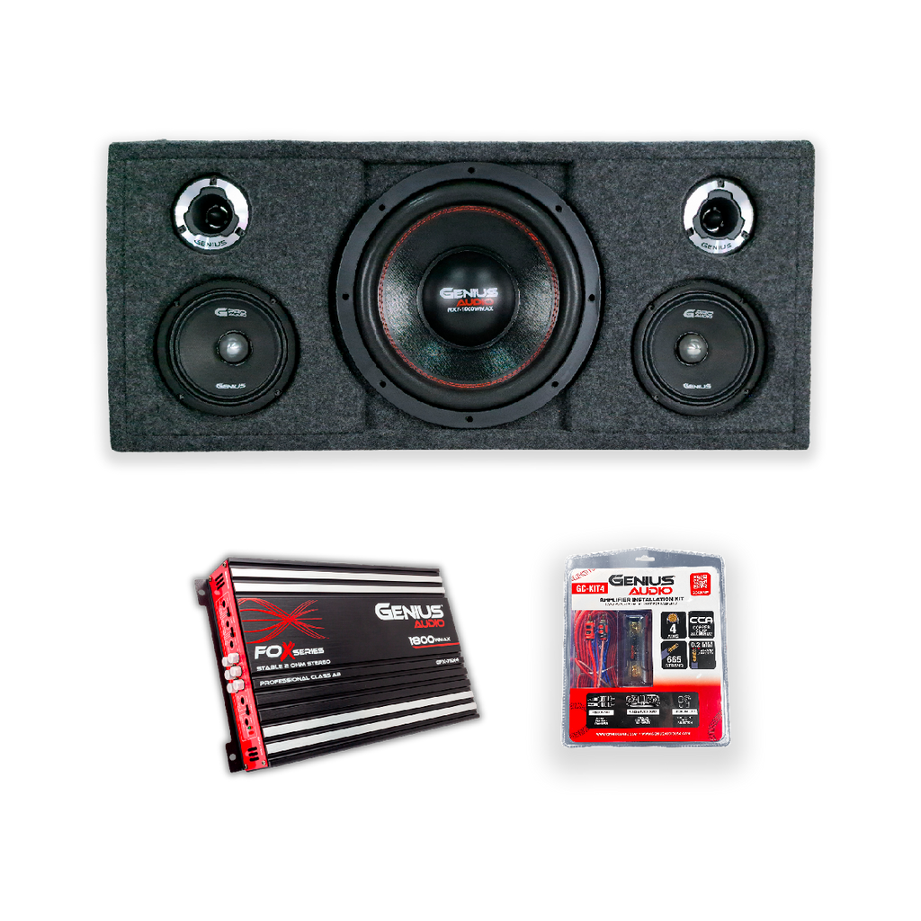Sonido de audio para Carro, Cajón Rumbero para Inclinado Porteado con Subwoofer de 12PulG, Medios Rangos, Tweeter, Amplificador y Kit de Cables de Regalo