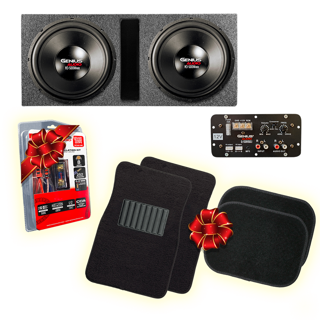 Combo Caja Acústica Amplificada con 2 Subwoofers N3-12S4 de 12 Pulgadas + Regalo Tapetes y Cables calibre 8
