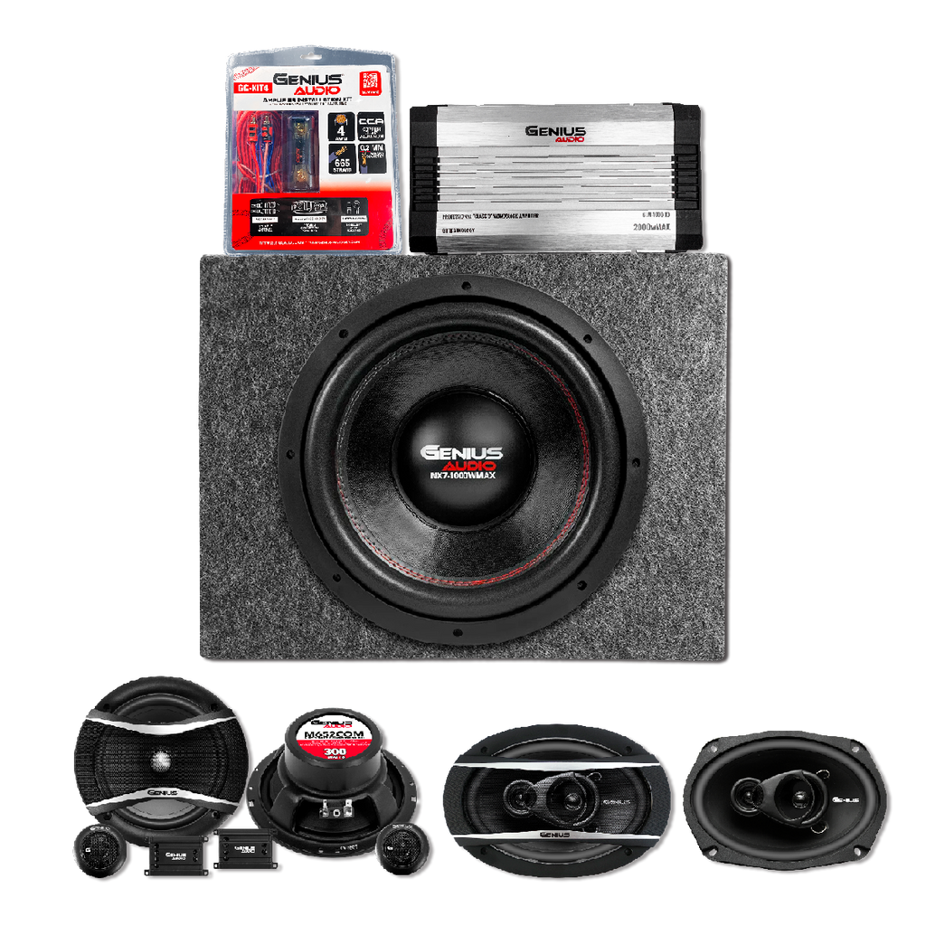 Combo Cajón Acústico con Subwoofer de 12” más Amplificador Clase D con Bocinas y Kit Cable Calibre 4 de Regalo