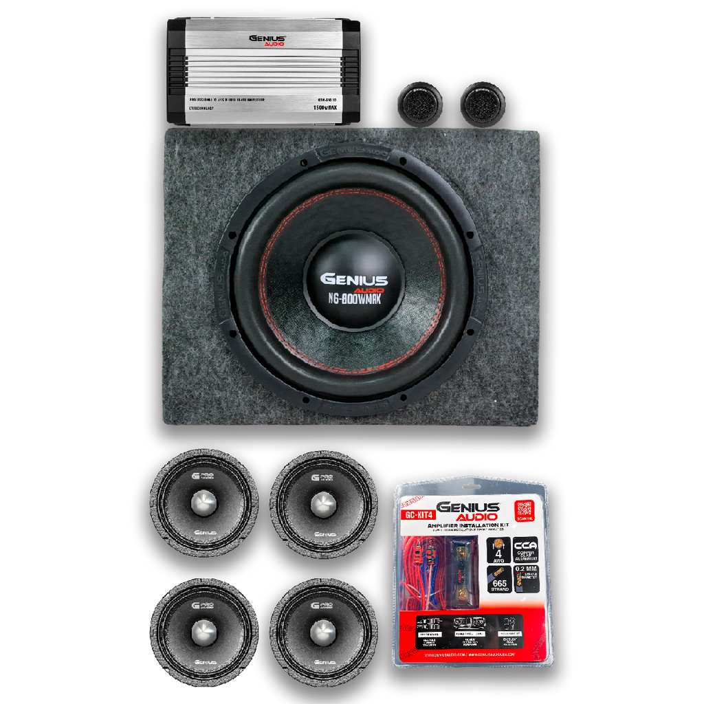 Combo Cajón Acústico con Subwoofer 12” Nitro con Amplificador Clase D más Bocinas y Kit Cables Calibre 4 de Regalo