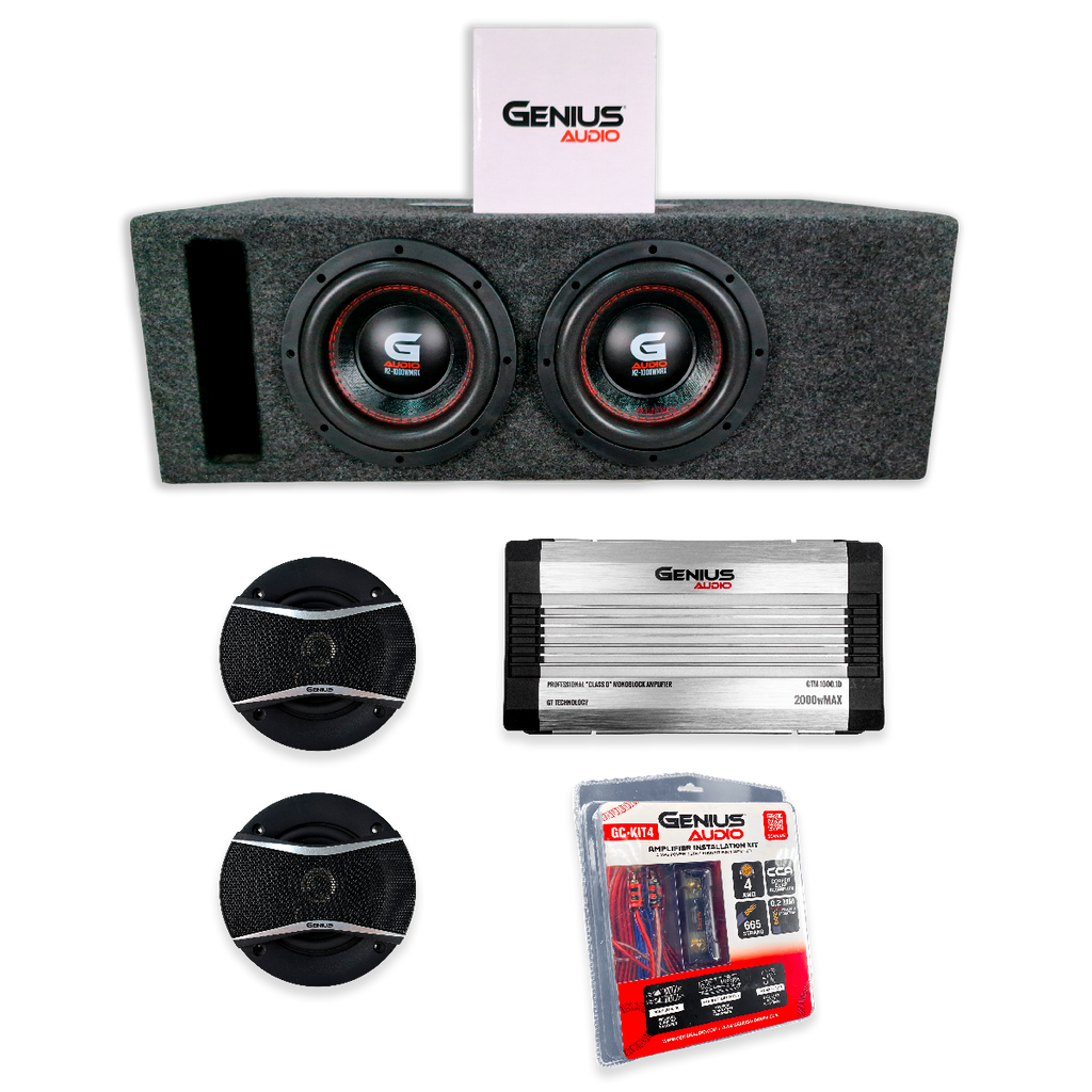 Combo de Audio para Auto “EXPLOSION COMPACTA” – Cájon + Medios + Tweeters + Amplificador 1000W + Kit de Cables de Regalo