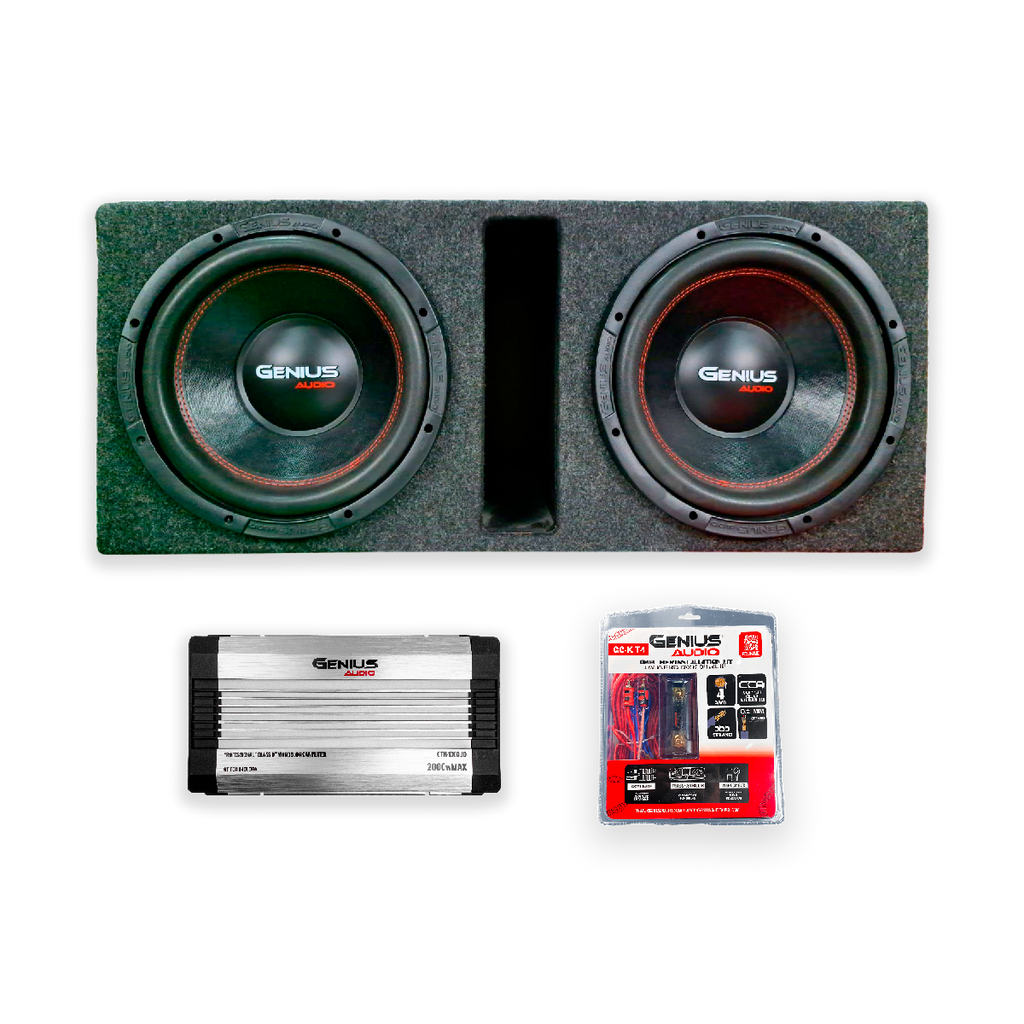 Cajón Acústico doble con subwoofer Nitro de 12” con amplificador y Kit de cables de Regalo