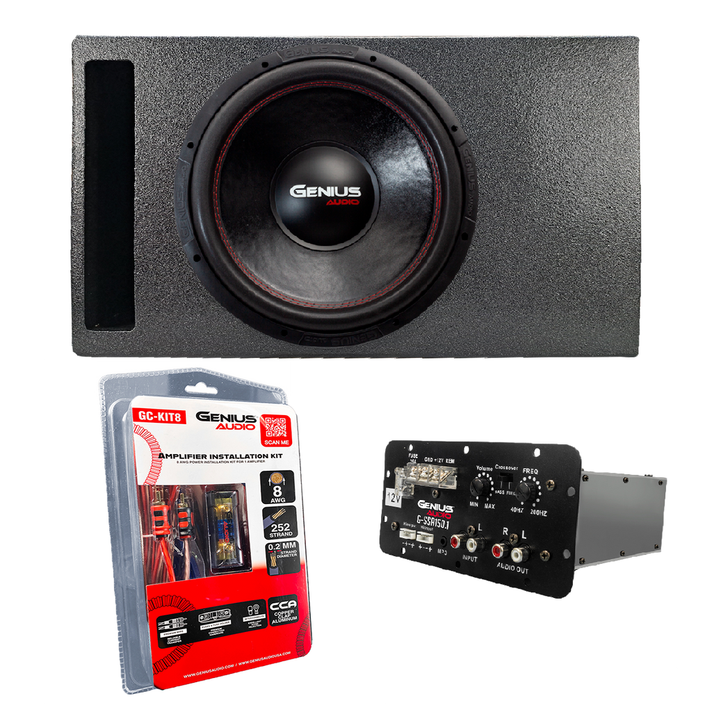 Cajón Acústico de Poliuretano con Amplificador Empotrable con un Subwoofer de 15” más Kit Cables de Calibre 8 de Regalo