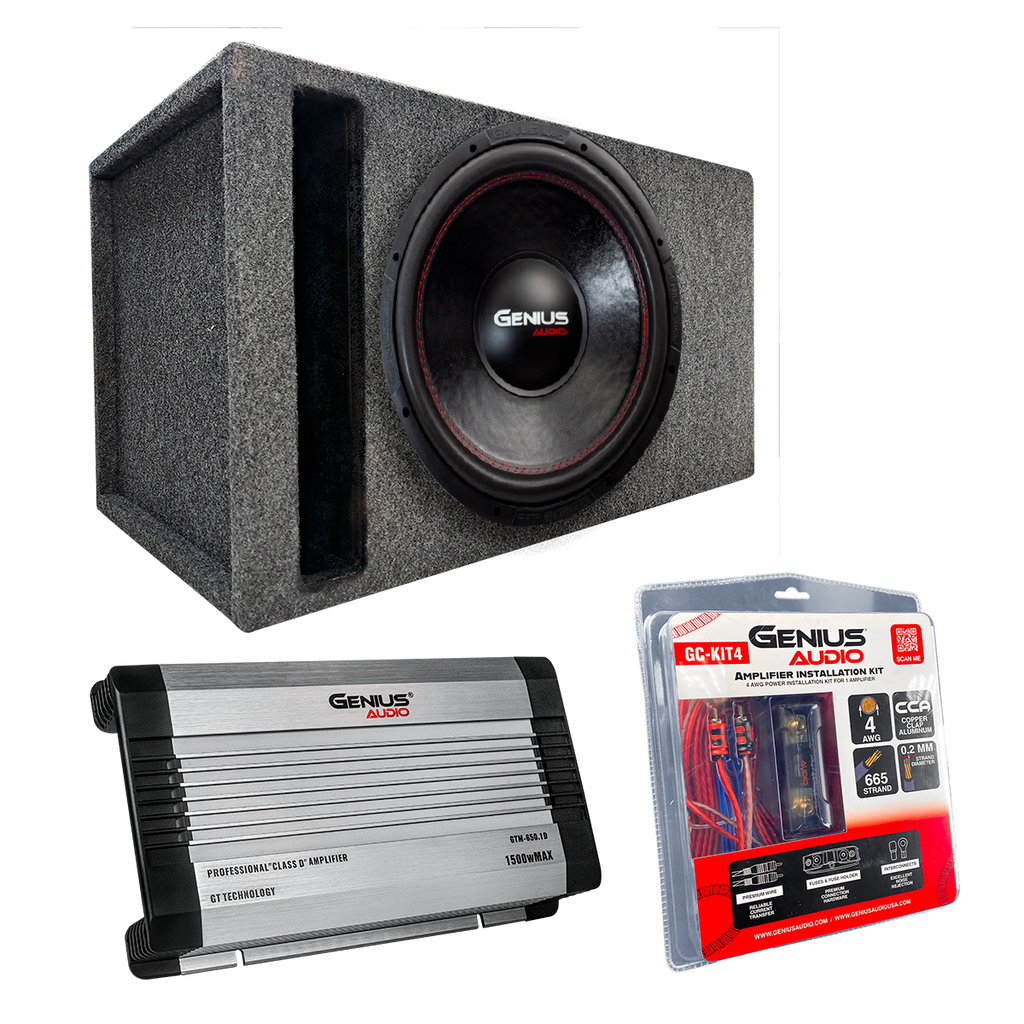 Cajón Acústico Alfombrado con Amplificador más Subwoofer N7 de 15” más Kit de Cables Calibre 4 de Regalo
