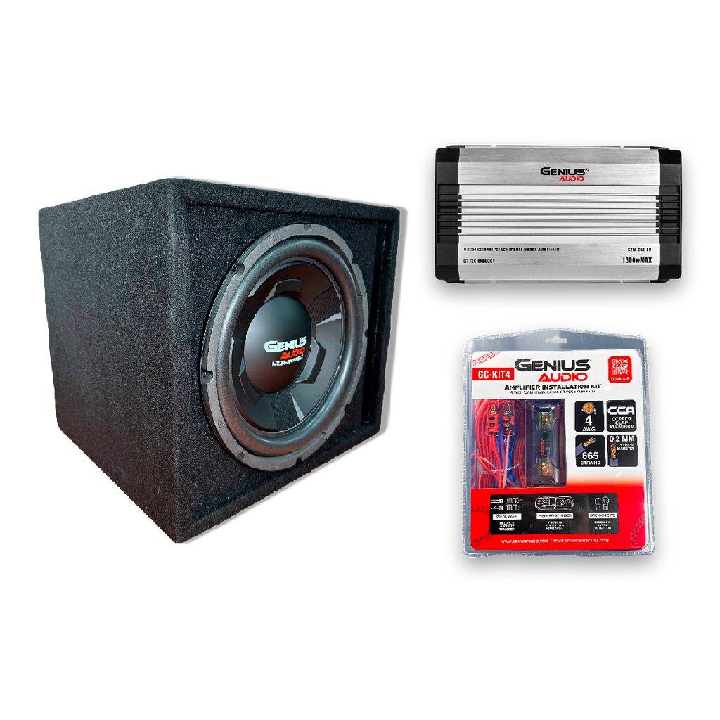 Combo Cajón Acústico Alfombrado con Subwoofer Nitro X de 12” mas Amplificador y Kit Cables