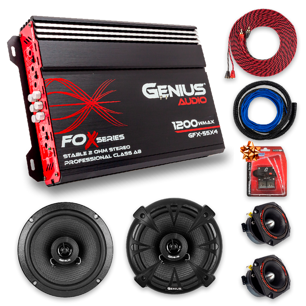 Set Medios Coaxiales 2 Vías Genius con Tweeter y Amplificador Fox