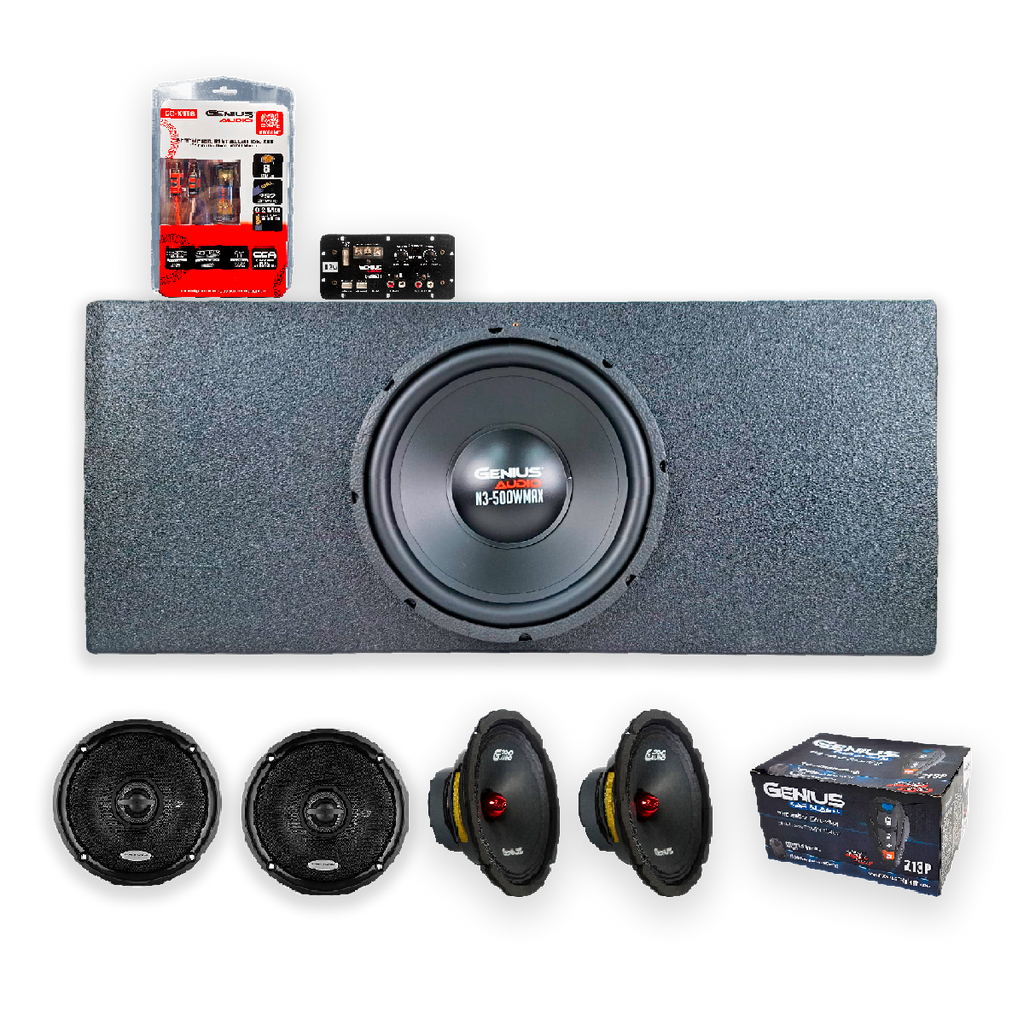 Cajón Acústico Amplificado con dos Subwoofer de 12 Pulgadas con Set de Bocinas Medio Rango de 6.5” y Kit de Regalo
