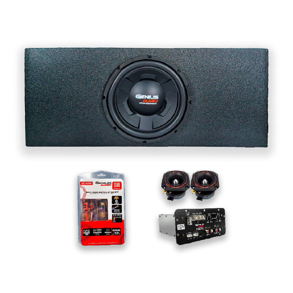 Combo de Sonido para Auto con Subwoofer 12” más Caja Slot Port con Amplificador más Tweeters y Kit Cables de Regalo