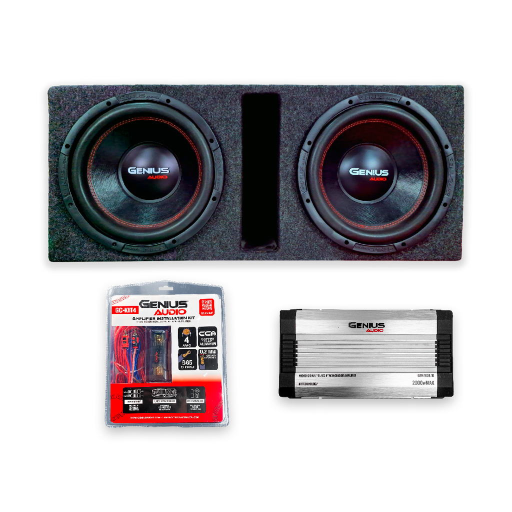 Combo de Subwoofers para Carro Doble 12” Nitro más Caja Slot Port más Amplificador Monoblock 1000W | Graves Profesionales y Potentes
