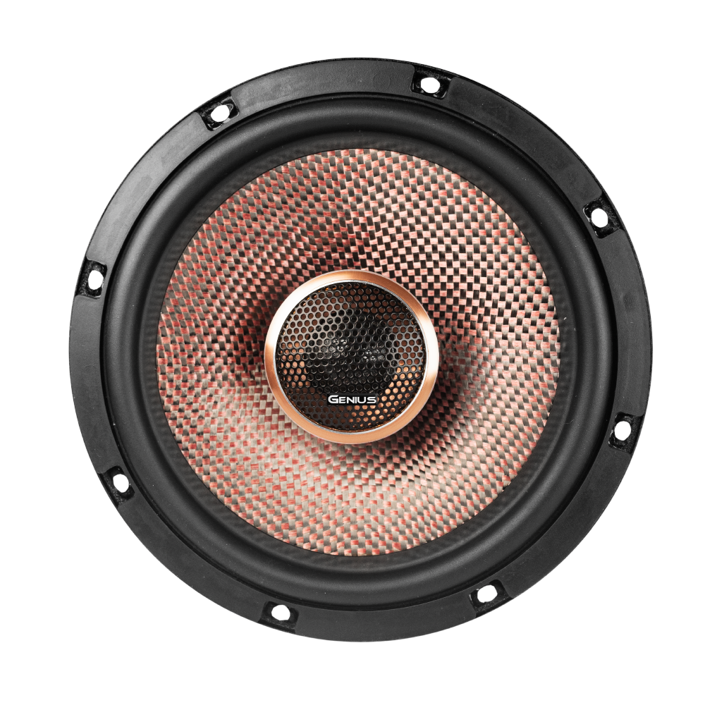 Par de Bocinas para Carro GXT65.2HR Coaxial de 6.5” con 2 Vías de Alta Calidad con Cono Tejido Mezclado de Fibra de Carbono Negra y Fibra de Vidrio Roja