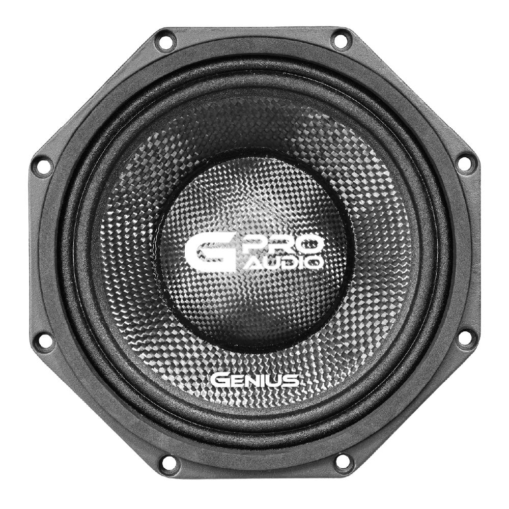 Bocina MBX138C Medio Bajo de 8” para Carro Genius Audio Octagonal con Cono de Fibra de Carbono Resistente al Agua
