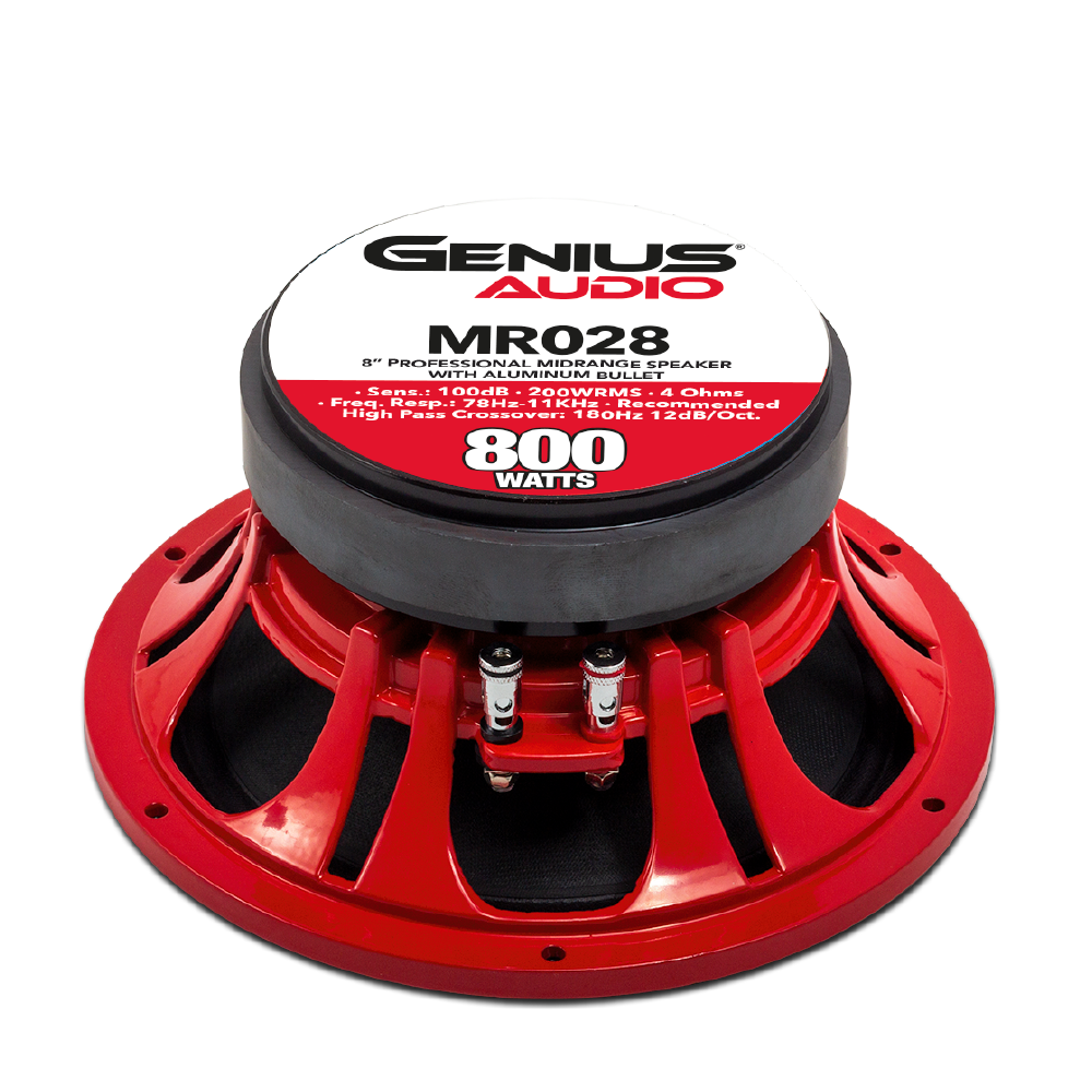 Bocina para Auto de 8” Medio Rango color Rojo con Bullet de Aluminio MR028