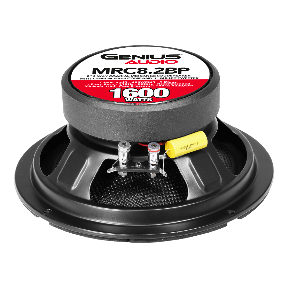 Par de Bocinas para Carro MRC8.2BP Coaxial 8” de 2 Vías con Cono de Fibra de Carbono Resistente al agua Genius Audio