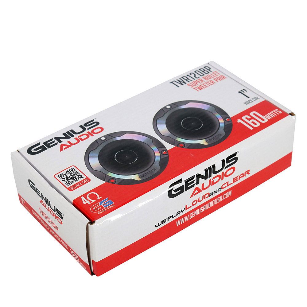 Par de Bocinas para Carro Genius Audio Tweeter de 3.8 PulG con 40 wrms con diafragma aluminio, Impedancia de 4 Ohms modelo TWR120BP