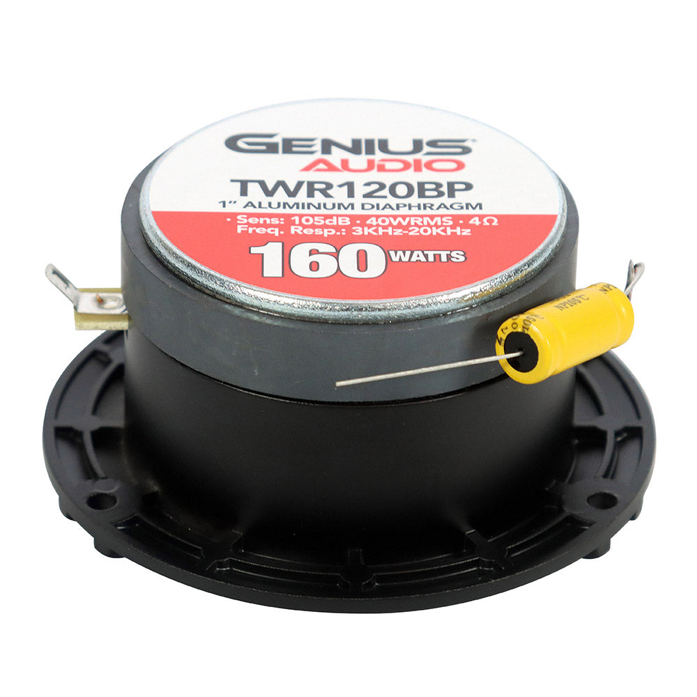 Par de Bocinas para Carro Genius Audio Tweeter de 3.8 PulG con 40 wrms con diafragma aluminio, Impedancia de 4 Ohms modelo TWR120BP